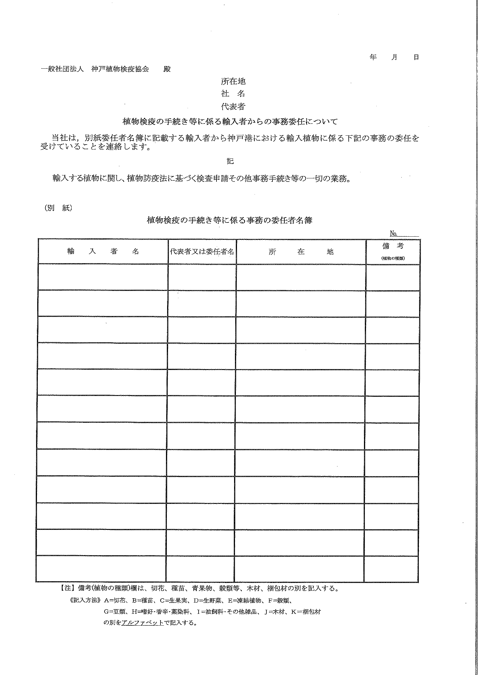様式類 of 一般社団法人 神戸植物検疫協会 様式類 of 一般社団法人 神戸植物検疫協会